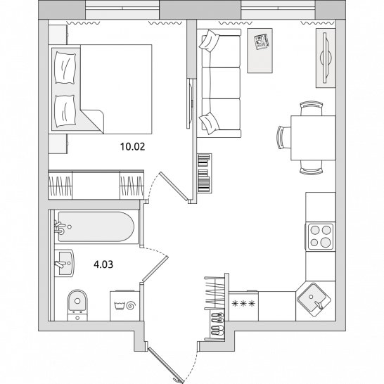 Однокомнатная квартира 34 м²