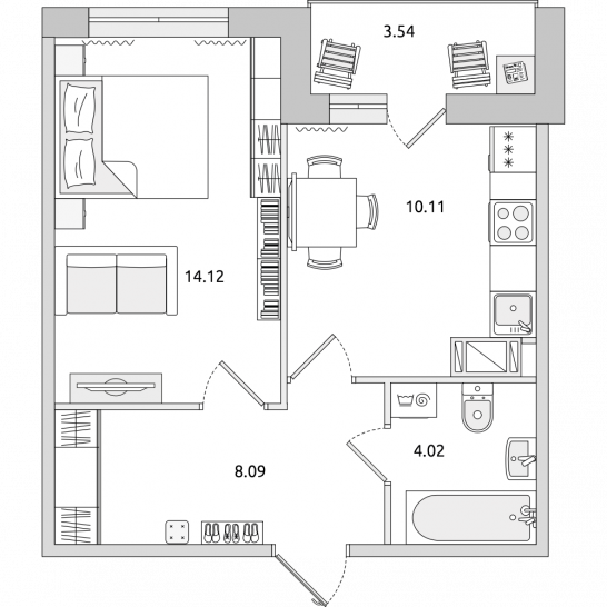 Однокомнатная квартира 40 м²