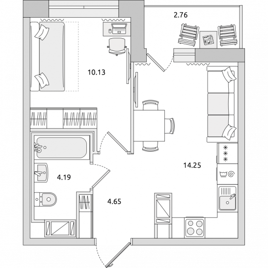 Однокомнатная квартира 36 м²