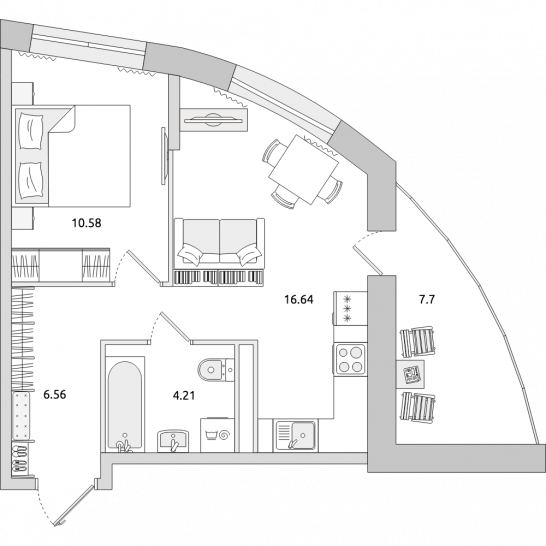 Однокомнатная квартира 46 м²