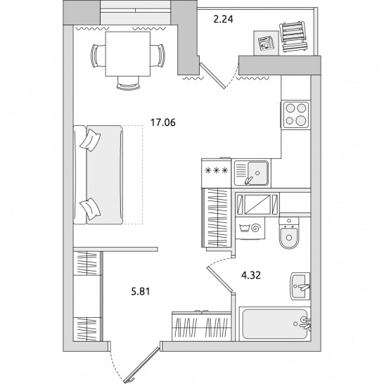 Студия 29 м²