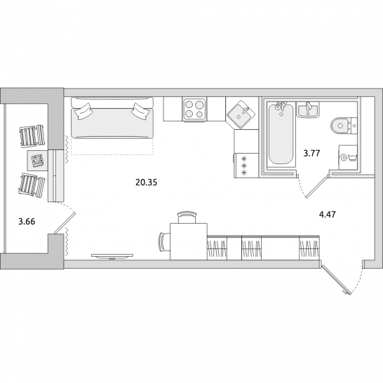 Студия 32 м²