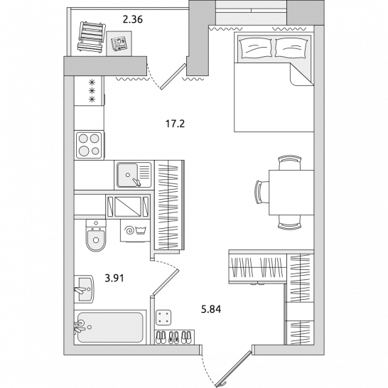 Студия 29 м²