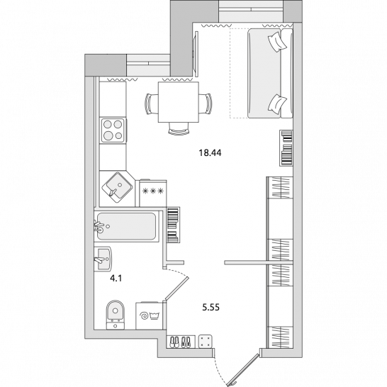 Студия 28 м²