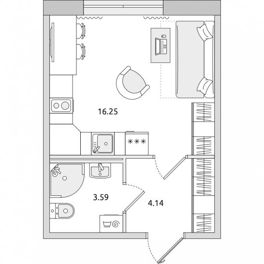 Студия 24 м²