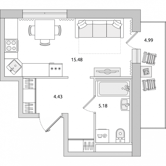 Студия 32 м²