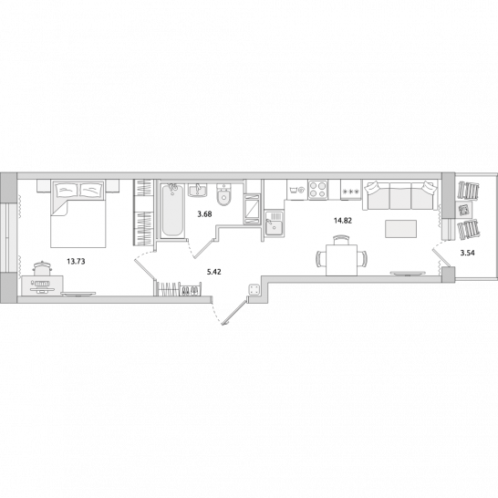 Однокомнатная квартира 41 м²