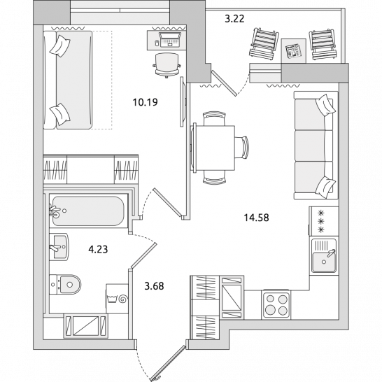 Однокомнатная квартира 36 м²