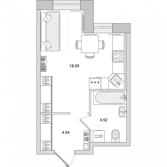 Студия 28 м²