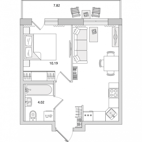 Однокомнатная квартира 41 м²