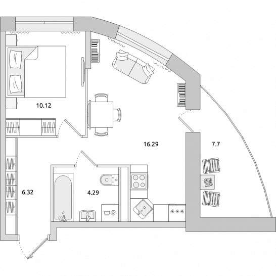 Однокомнатная квартира 45 м²