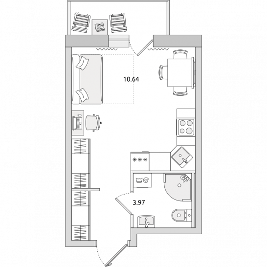 Однокомнатная квартира 36 м²