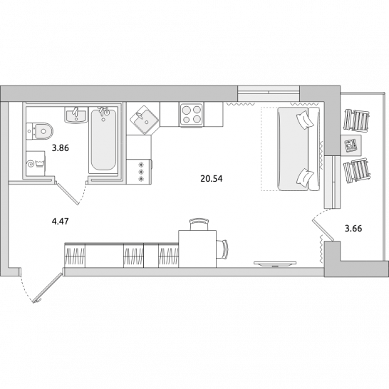 Студия 33 м²