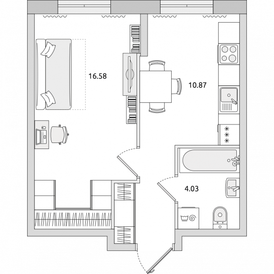 Однокомнатная квартира 36 м²