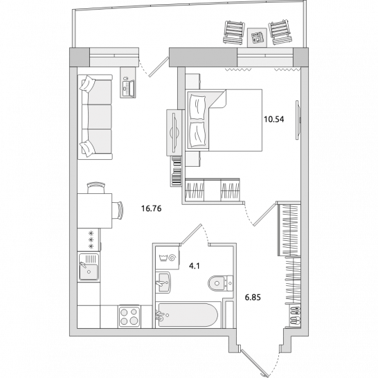 Однокомнатная квартира 46 м²