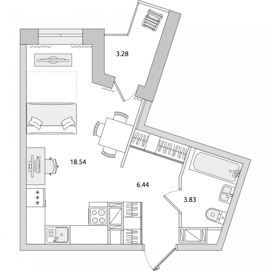 Студия 32 м²