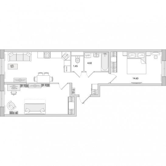 Двухкомнатная квартира 65 м²