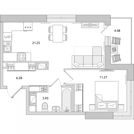 Однокомнатная квартира 47 м²