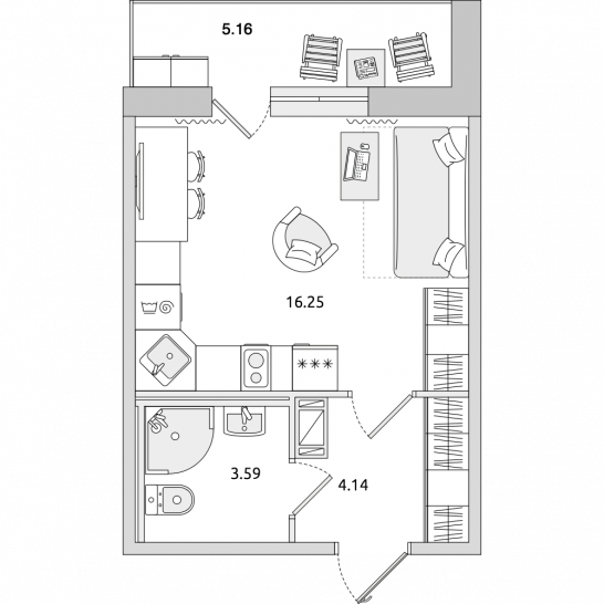 Студия 29 м²