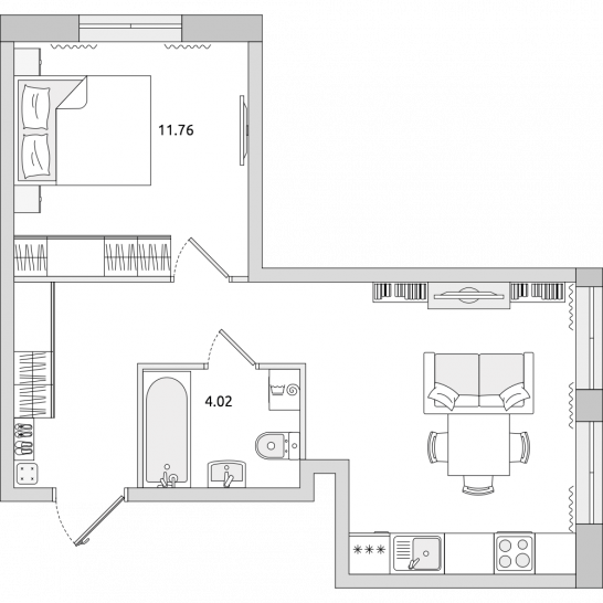 Однокомнатная квартира 40 м²