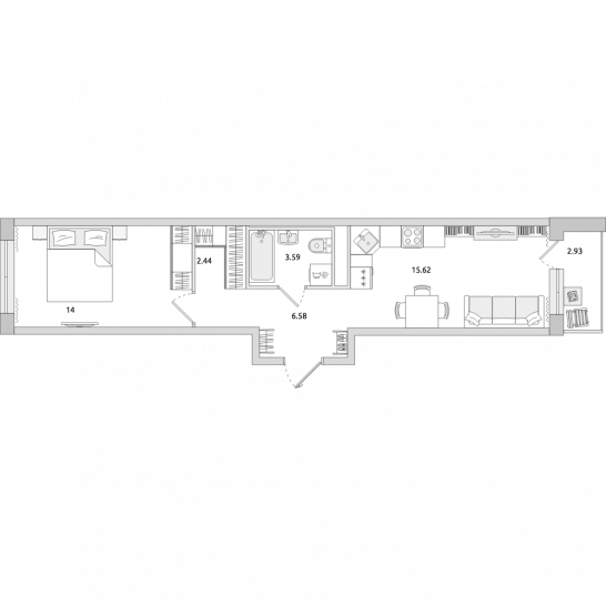 Однокомнатная квартира 45 м²