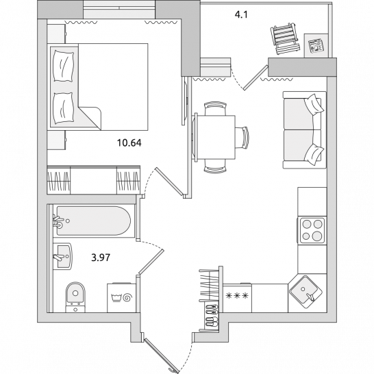 Однокомнатная квартира 36 м²