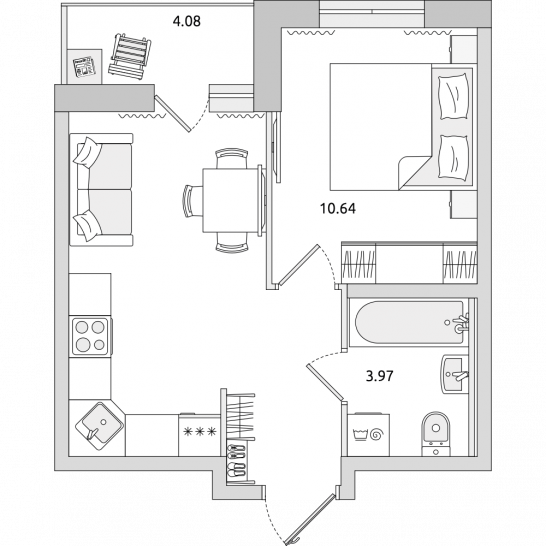 Однокомнатная квартира 36 м²