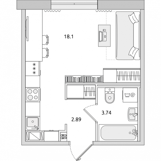 Студия 25 м²