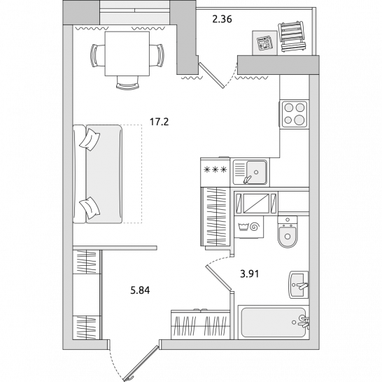 Студия 29 м²