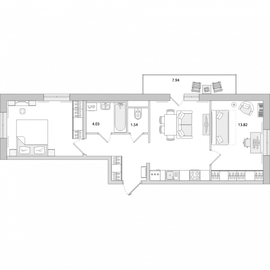 Двухкомнатная квартира 65 м²