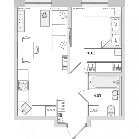 Однокомнатная квартира 34 м²
