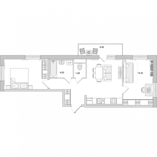 Двухкомнатная квартира 64 м²