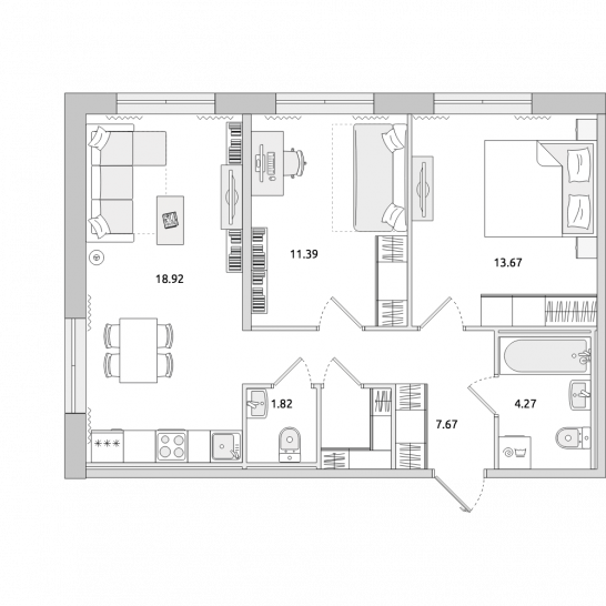 Двухкомнатная квартира 60 м²