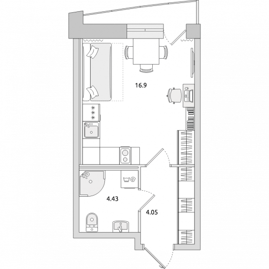 Студия 28 м²