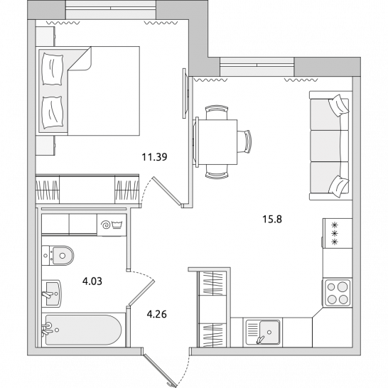 Однокомнатная квартира 35 м²